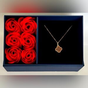 SOLD - Gold Plated 925 Silver Red Clover Necklace Gift - SOLD